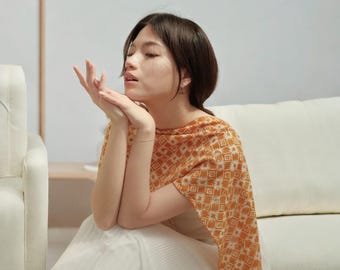 The Essence of Warmth Batik Kawung Scarf in Langsat Radiance, Women Shawl, Women Scarf, Ladies Shawl, Fashion Scarf