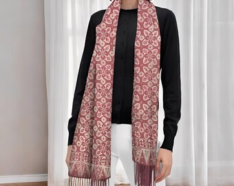 Silky Batik Wrap – Red Batik Cap Pattern Scarf, Women Shawl,Women Scarf,Ladies Shawl,Fashion Scarf,Boho Shawl Scarf