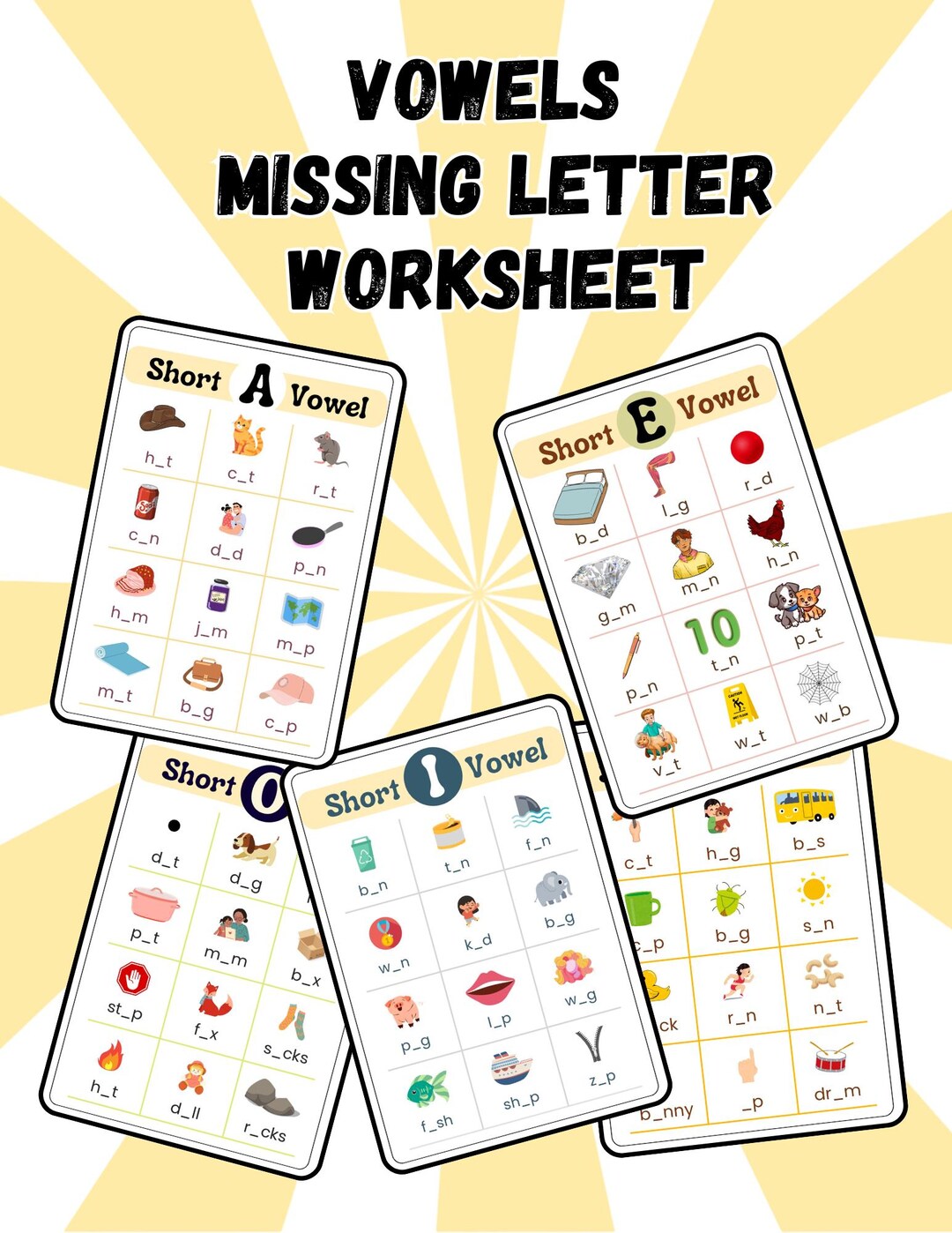 Vowels Missing Letter Worksheet | Printable Kids Learning Activity ...