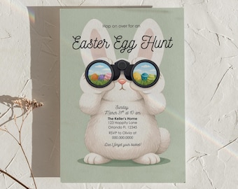 Easter Egg Hunt Invitation Canva Template | Bunny Easter Invite | Spring Party Invitation | E2