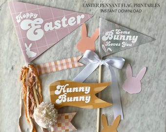 Easter Pennant Flag Printable Set | Girl Easter Decor | Bunny Basket Flags | Pink Easter Party Decor | Instant Download