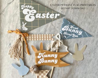Easter Pennant Flag Printable Set | Boy Easter Decor | Bunny Basket Flags | Neutral Easter Party Decor | Instant Download