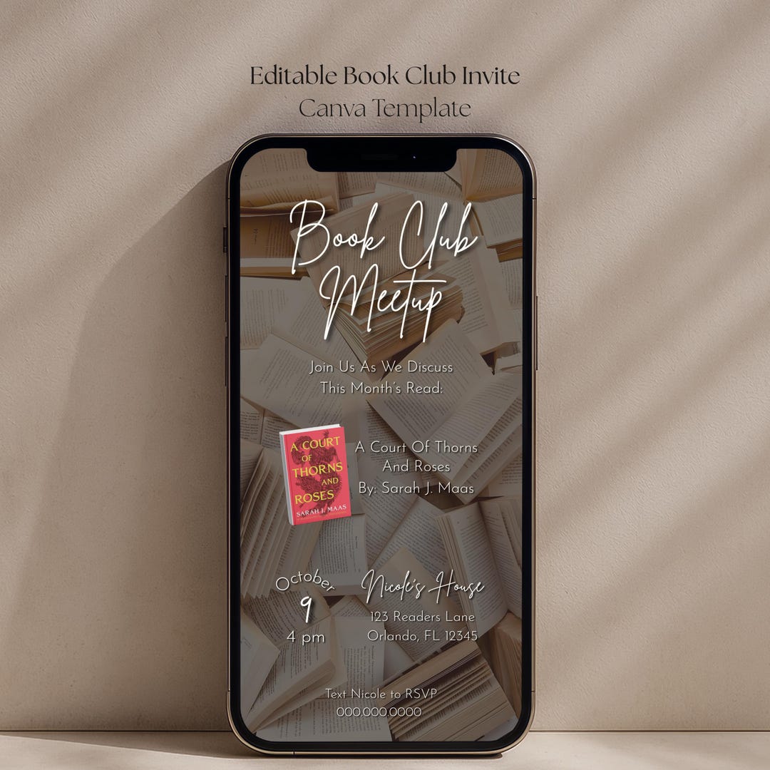 Editable Book Club Invitation Template, Canva Book Club Invite, Digital ...