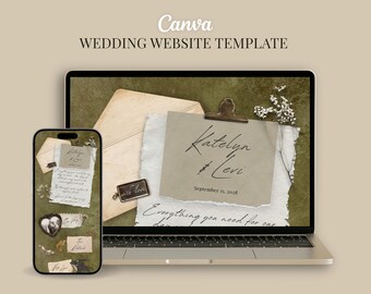 Wedding Website Template, Vintage Wedding Website, Romantic Minimal Wedding Site, Canva Wedding Website, Mobile RSVP, WS3