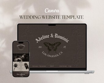 Dark Romance Wedding Website Template | Gothic Editorial Wedding Website | Moody Wedding Site | Canva Wedding Website | Mobile First Design