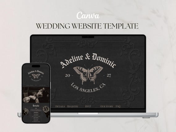 Dark Romance Wedding Website Template | Gothic Editorial Wedding Website | Moody Wedding Site | Canva Wedding Website | Mobile First Design