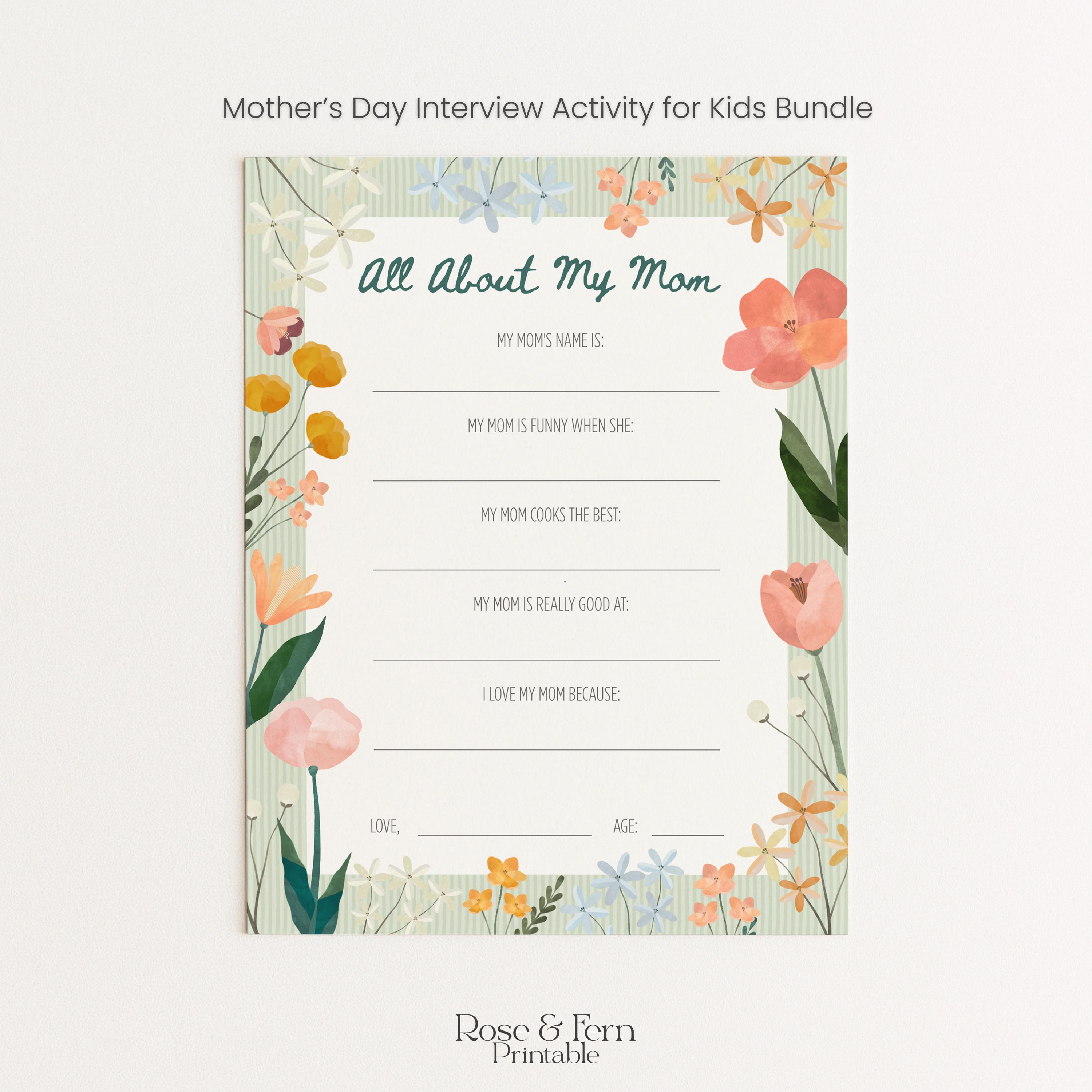 Mothers Day Interview Printable, All About My Mom Worksheet, Kids ...
