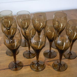 Set of 11 Vintage Smoke Brown Goblets (G2)
