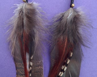 Iridescent Turkey Feather Earrings Long Boho Statement