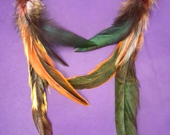 Long Rooster Feather Earrings Brown Boho Statement