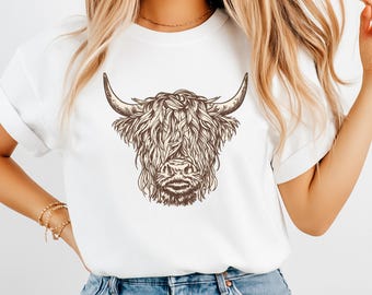 Highland Cow Graphic T-Shirt, Western shirt, farmhouse tee, outfit, womens shirt, birthday gift,