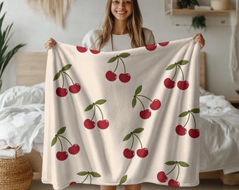 Cherry Throw Blanket, Cherry Blanket, valentine gift, valentine blanket, home decor, valentine day blanket, cherry throw blanket, gifts