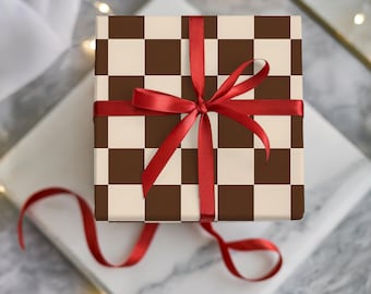 Brown Checkered Gift Wrap: Modern Minimalist Wrapping Paper