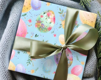 Pastel Easter Egg Wrapping Paper, Floral Spring Gift Wrap