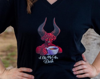 Legend Darkness Devil Shirt ~ Tim Curry Fan Art ~ Unisex Short Sleeve V-Neck T-Shirt ~ Dark Coffee