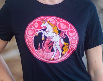 Unicorn T-Shirt, Women's Relaxed T-Shirt, Art Nouveau design, Pink Unicorne, Cotton Tee, artnouveau, artdeco design