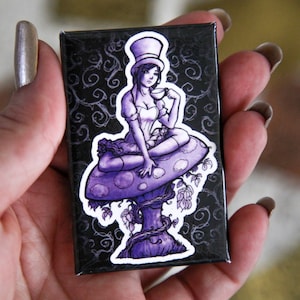 Purple Mushroom Fairy Pin~ Goth Accessory~ Jacket Pin~ Backpack pin~ Wonderland Fan Art