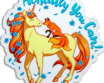 Friendly Unicorn Sticker~ Actually You Can~ Fox~ Cute Kitsune~ Unicorne with flowers ~ Vinyl Sticker for laptop journal Water Bottle