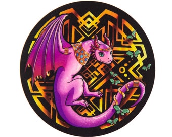 Art Deco Dragon-Sticker ~ Purple Dragon~ Wyvern sticker~ Vinyl and waterproof ~ for Water Bottles, Laptop, Journal, art-deco design