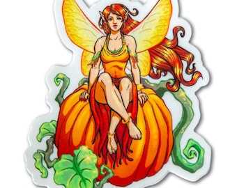 Pumpkin Fairy Sticker~ Autumn~ Mabon~ Vinyl Sticker for journal, water bottle, laptop, waterproof