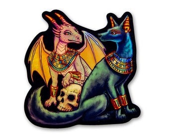 Anubis and Dragon Sticker~ Anubis Egyptian God of Death~ Iridescent Sticker ~ Vinyl Sticker for Water Bottle, Laptop ~ Egyptian Mythological