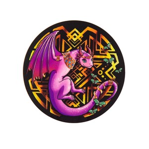 Art Deco Dragon Sticker~ Cute Purple Dragon~ Butterflies~ Fantasy Sticker~ Vinyl Planner Sticker~ Water Bottle Sticker~ Laptop Sticker