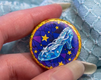 Cinderella Pin~ Glass Slipper~ Fairy Tale Button~ Fairytale accessory pin