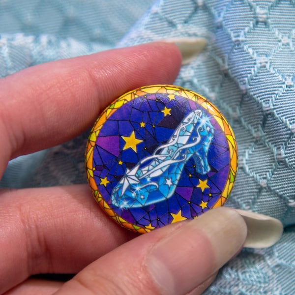 Cinderella Pin~ Glass Slipper~ Fairy Tale Button~ Fairytale accessory pin
