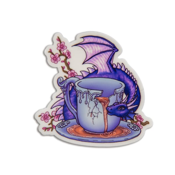 Dragon Sticker~ Tea Dragon~ Broken Teacup~ Purple Dragon~ Vinyl Planner Sticker~ Water Bottle Sticker~ Laptop Sticker