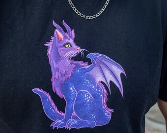 Cat Dragon shirt~ Goth Fantasy~ 100% cotton unisex tee~ Dragon Cuteness