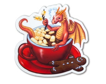 Hot Cocoa Dragon Sticker~ Chocolate with Gingerbread~ Red Dragon~ hygge~ Vinyl Sticker~ for Water Bottle Journal Laptop~ Dragon-sticker