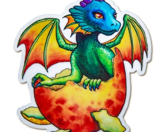 Rainbow Dragon Hatching ~ hatchling~ Dragon Egg~ vinyl sticker for water bottle journal laptop~ Pride~ dragon-sticker