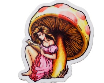 Fairy Sticker- Pink Fairy- Magic Mushroom Sticker- Vinyl Planner Sticker- Book Lovers Gift for Women- Laptop Sticker