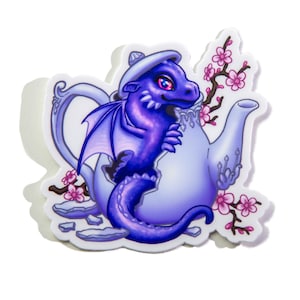 Teapot Dragon Sticker ~ Tea Dragon~ Cherry Blossoms~ Sakura~ Cute Dragon~ Vinyl Planner Sticker- Laptop Sticker~ Water Bottle Sticker