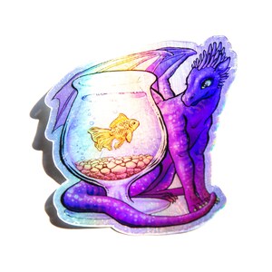 Cute Dragon Sticker~ Purple Dragon~ Goldfish Bowl~ Vinyl Sticker~ Holographic Sticker~ Water Bottle Sticker~ Laptop Sticker~ Cat Dragon