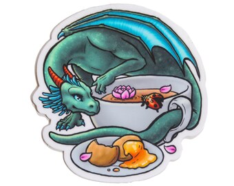 Teacup Dragon Sticker~ Lotus Tea Dragon~ Vinyl Stickers for water bottle, laptop, journal~ Fantasy Sticker~ Dragon-sticker