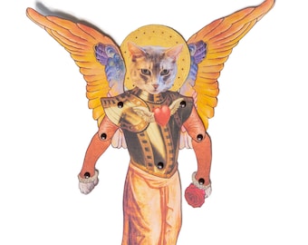 Kattengel Paper Doll ~ Gelede pop ~ Afdrukbare pop-pdf ~ Renaissance-engel ~ Collageblad ~ Digitale download ~ Kerstengel
