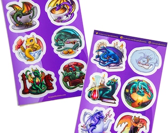 Dragon Sticker Sheets 2 Pack~ Vinyl Planner Stickers~ Sticker Pack~ Fantasy Stickers