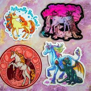 Unicorn Sticker Pack~ 4 stickers~ Fantasy Stickers~ Water Bottle Stickers~ Vinyl Planner Stickers~ Laptop Stickers~ Sticker Bundle