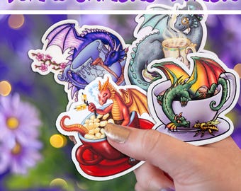Choose Any 4 Dragon Stickers Bundle~ Customize your bundle!~ Tea Dragons~ Snacks~ Dragon-Stickers Laptop Stickers~ Water Bottle Stickers~