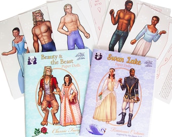 Fairy Tale Paper Dolls 2 pack: Beauty & the Beast Paper Dolls~ Swan Lake Paper Dolls~ Fairytale Paper Dolls~
