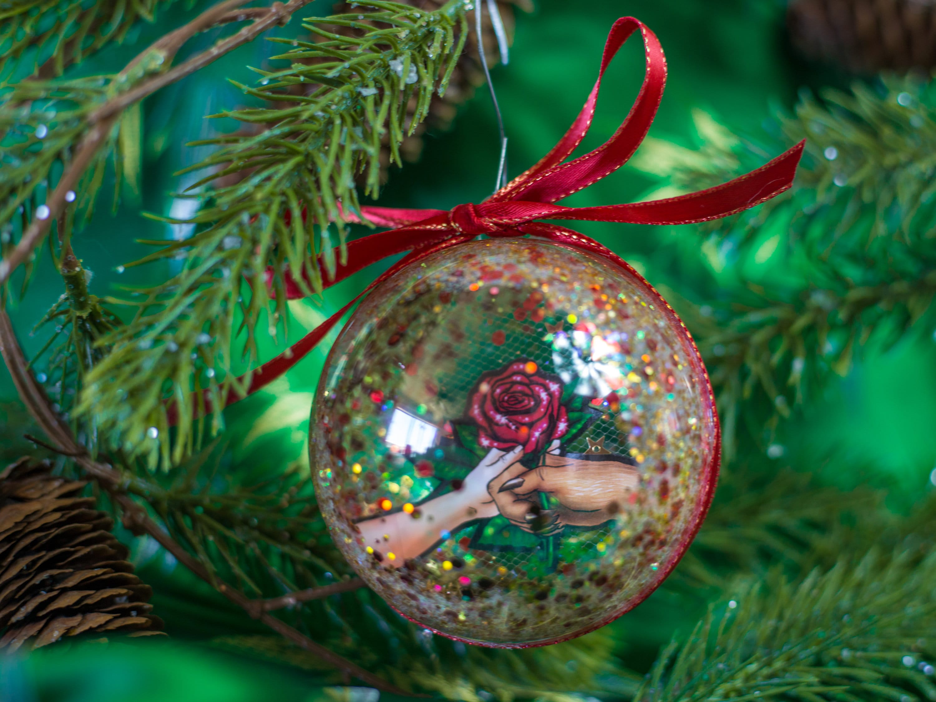 Kailya Glittered Christmas Tree Topper Star Baubles Christmas Tree Decorations Gift Bauble Christmas Ornament #1