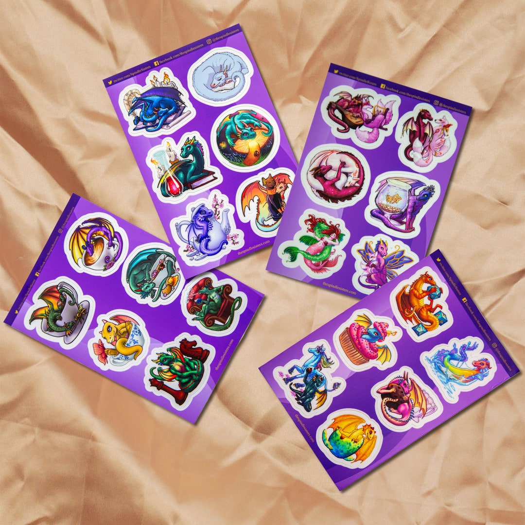 Dragon Sticker Sheets 4 Pack Dragon Stickers Vinyl Planner Etsy