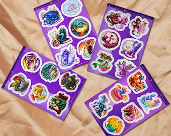 Dragon Sticker Sheets 4 Pack~ Dragon Stickers~ Vinyl Planner Stickers~ Water Bottle Stickers