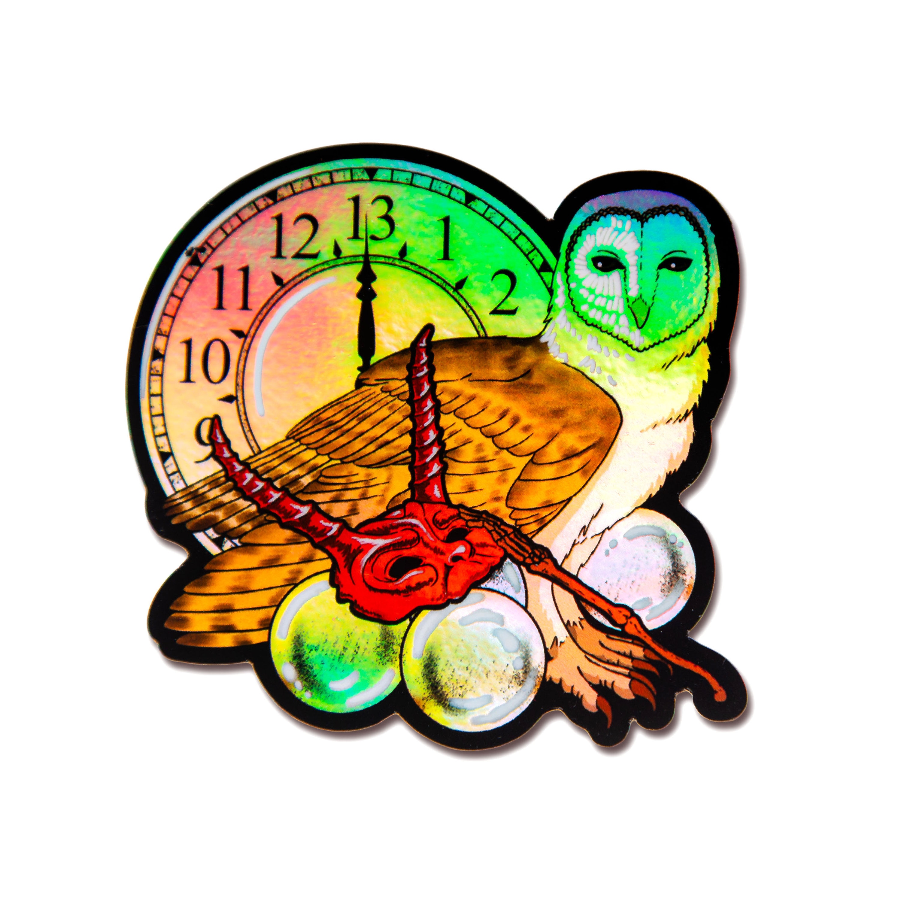 Labyrinth Sticker~ Jareth Owl and Clock~ Iridescent Sticker~ Goblin King~ Water Bottle Sticker~ 80s
