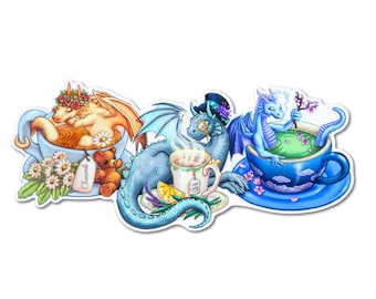 Tea Dragon decal~ Vinyl Sticker~ Bumper Sticker~ Earl Grey~ Chamomile~ Matcha Green Tea~ Teacup
