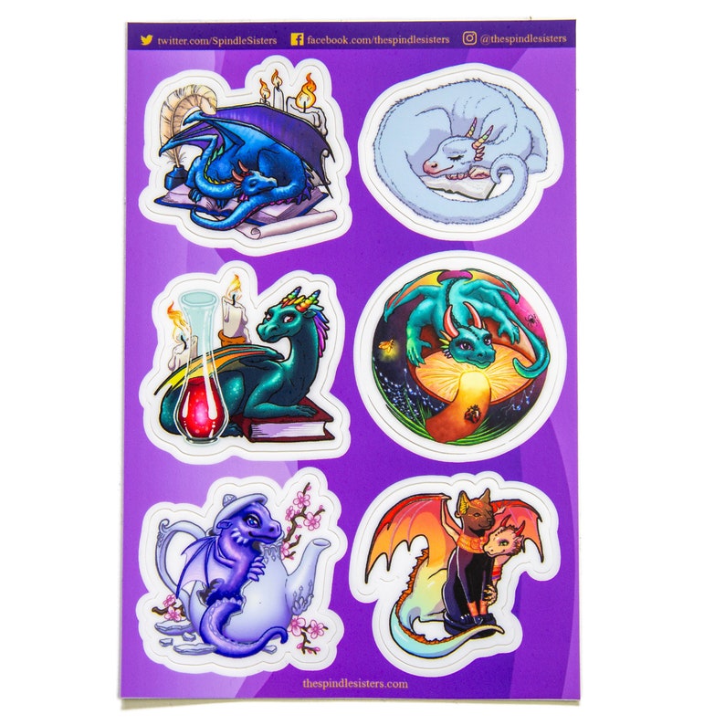 Feuille d'autocollants de dragon livre #2 ~ 6 autocollants de dragon ~ Stickers pour agenda en vinyle ~ Stickers fantaisie ~ Pack d'autocollants ~ Stickers pour ordinateur portable ~ Petits autocollants image 2