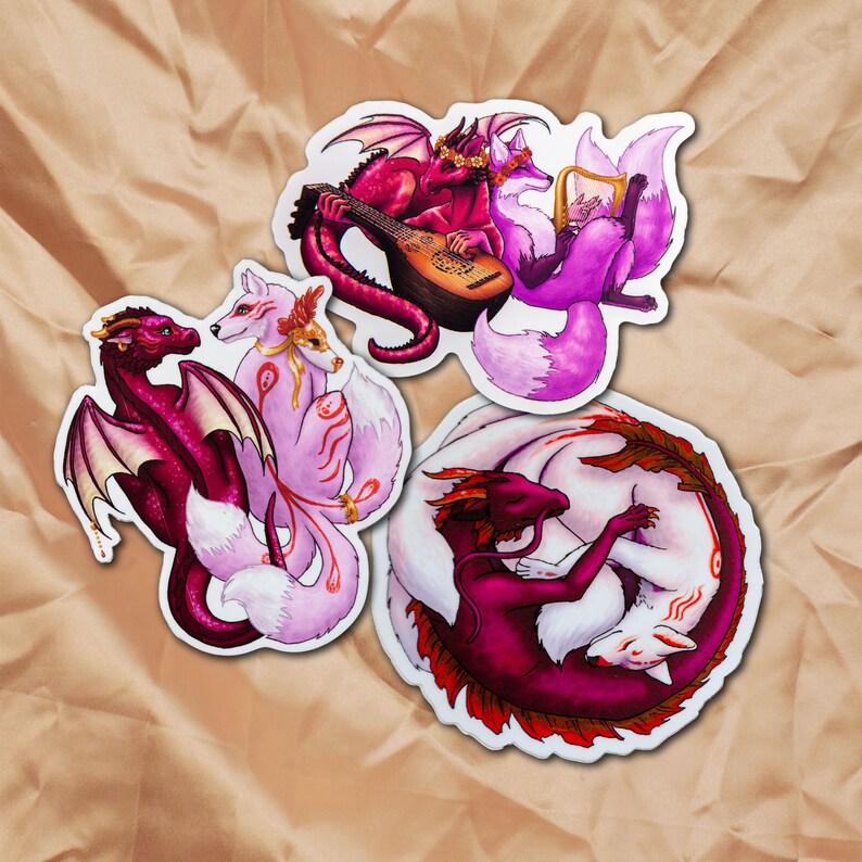 Dragon Sticker Trio~ Dragon and Kitsune Stickers~ Friendship Sticker ...