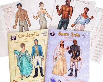 Fairy Tale Paper Dolls 2 pack: Cinderella Paper Dolls~ Swan Lake Paper Dolls~ Fairytale dolls~