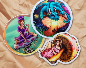 Magic Mushroom Stickers 3 pack~ Toadstools~ Fairy Stickers~ Fantasy Stickers~ Laptop Sticker~ Water Bottle~ Planner Stickers~ Vinyl Stickers